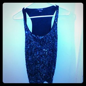 Forever 21 s/p black tank with pretty blue sequins