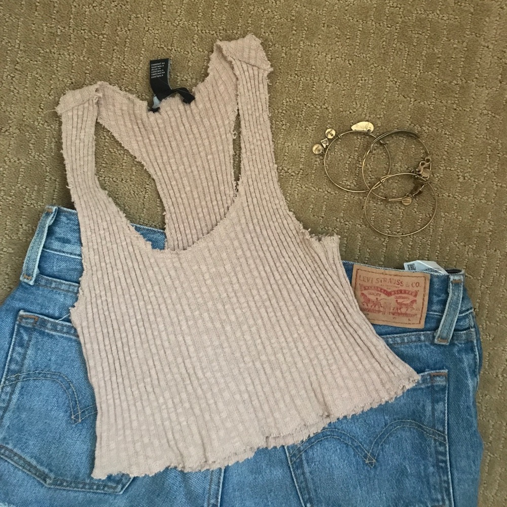 Nude Frayed Crop Tank Top