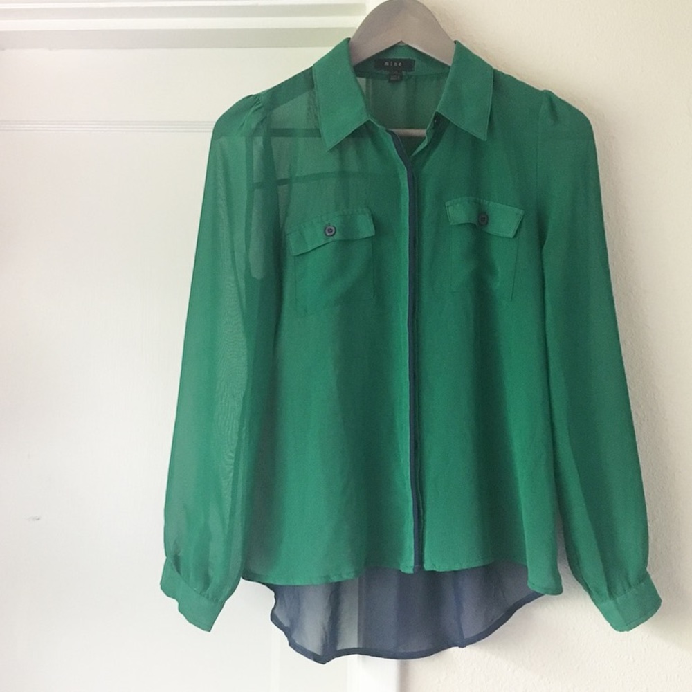 Sheer Green/Navy Button Down