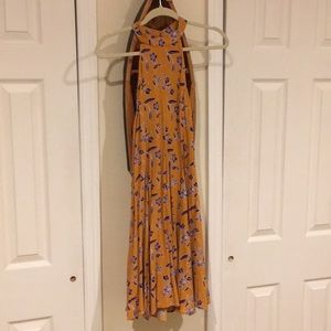 MUSTARD/PLUM OPEN BACK HALTER DRESS