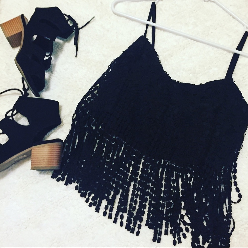 Crochet lace fringe crop top