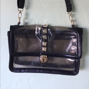 Clear Studded Black Vegan Leather Bag Purse Clutch