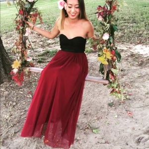 Black and maroon tulle maxi