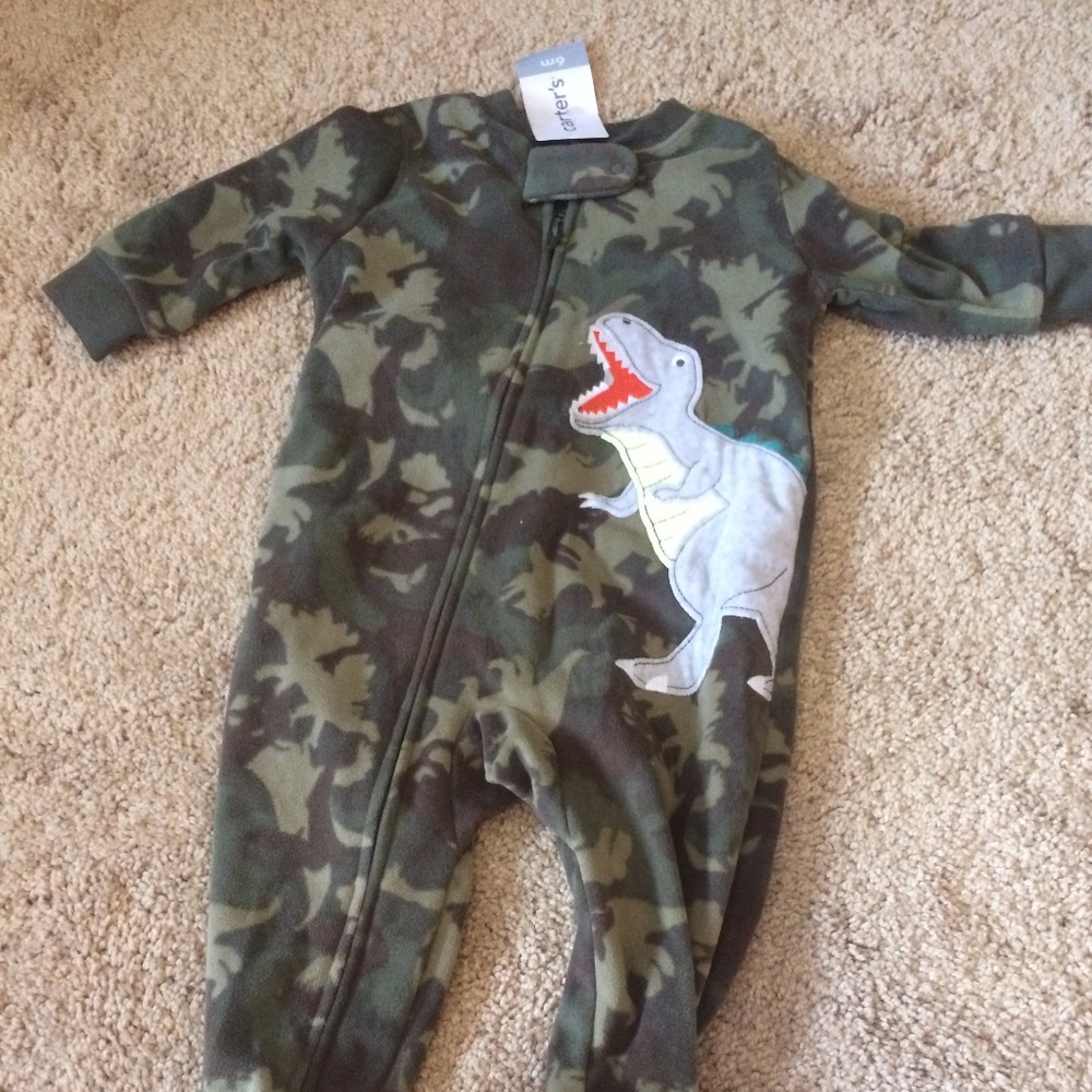 Tags still on, green camo, dinosaur fleece sleeper