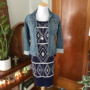 Navy blue Aztec geometric sweater dress