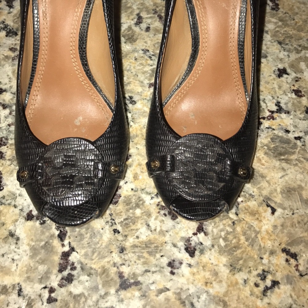 Tory burch peep toe wedges