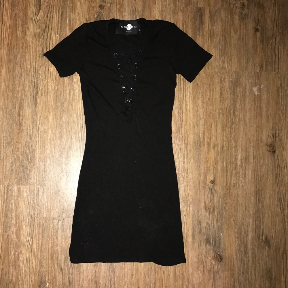 Nasty Gal Black Body con Dress W/ lace up front