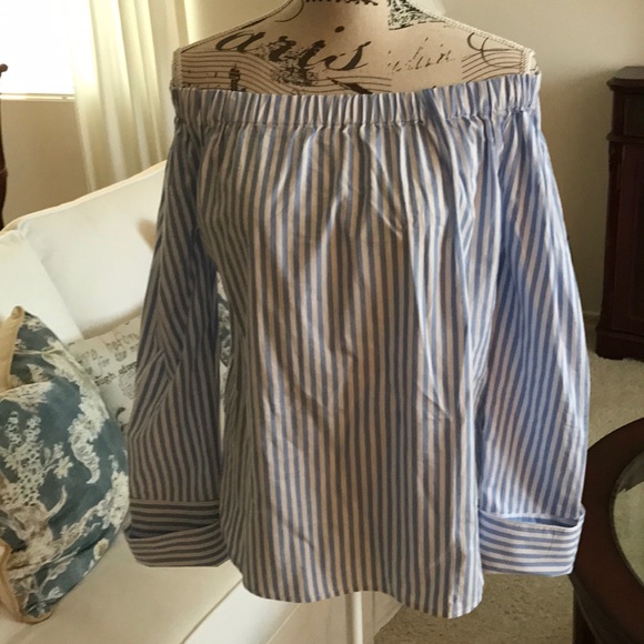 Marci Tops - Blue & White Stripe off the shoulder top