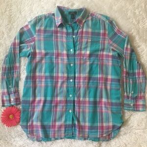 Ralph Lauren Teal Lavender Plaid Button Down Top
