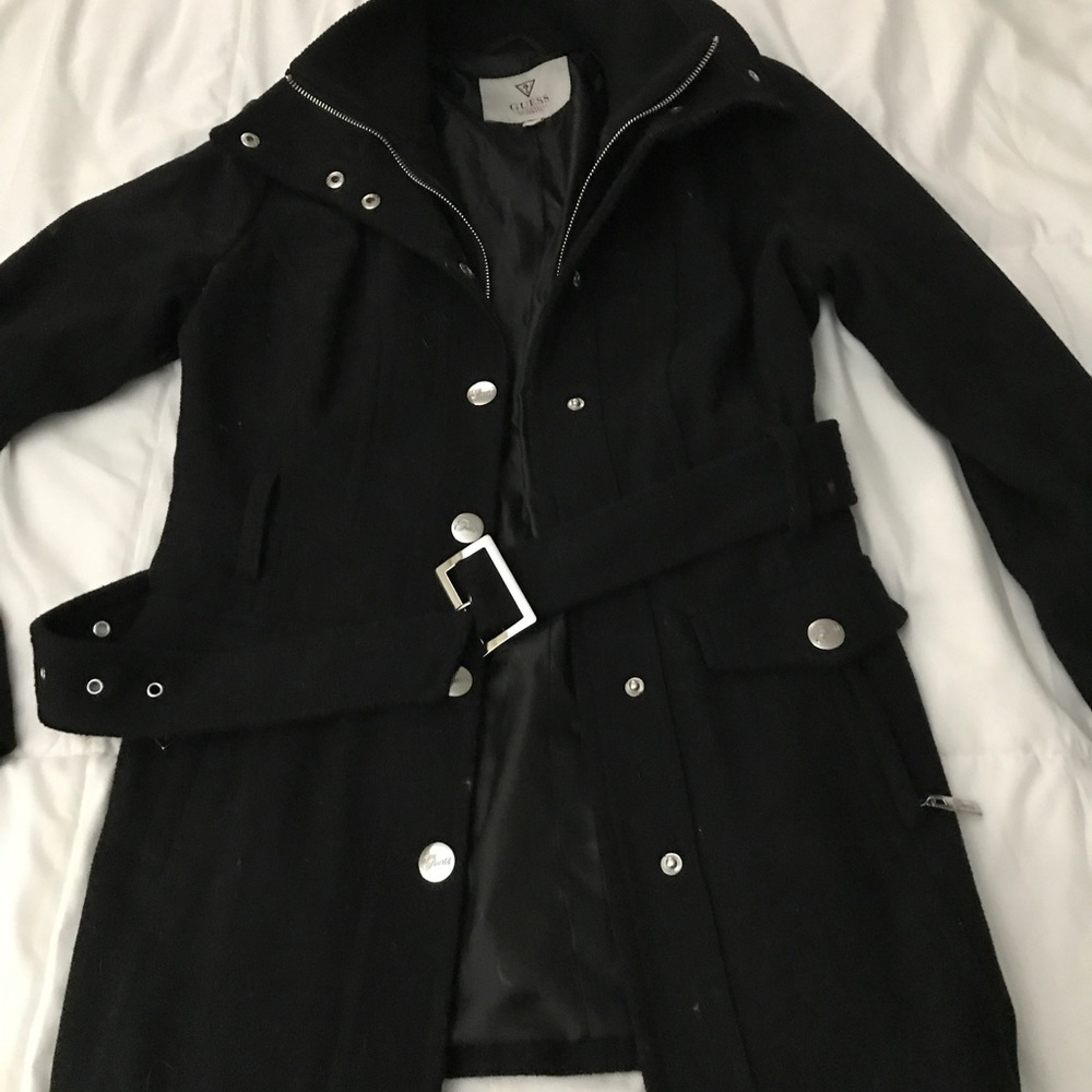 Guess black belted wool coat