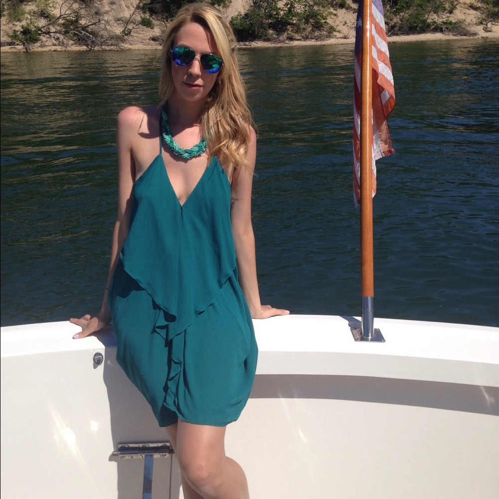 Drapey Ruffle Teal Dress