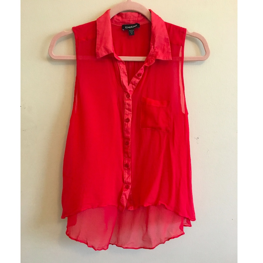 Bebe Silk Sheer Sleeveless Blouse