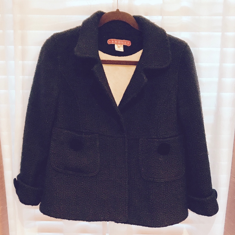 {RARE} 🇫🇷 Manoush Black Wool Coat Warm Jacket ❤️