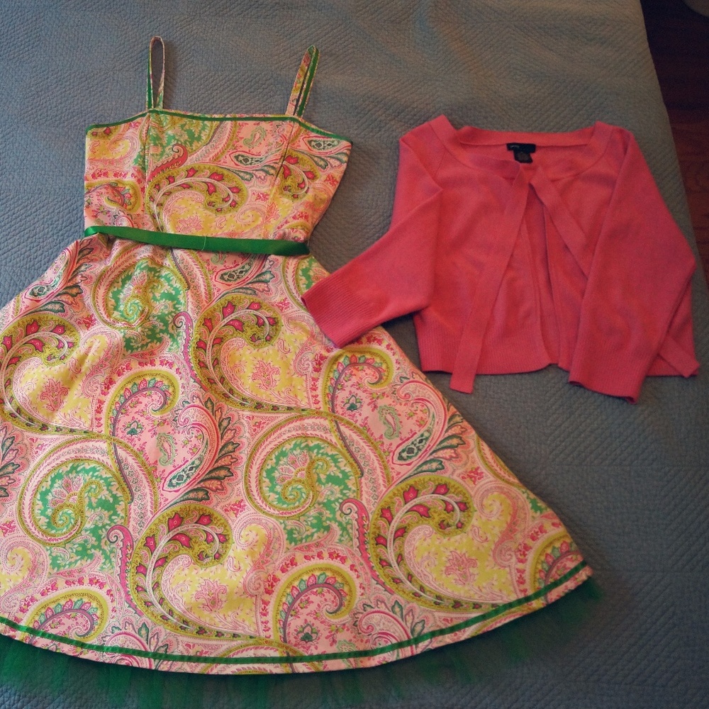 Robbie Bee Paisley Dress with Cardigan