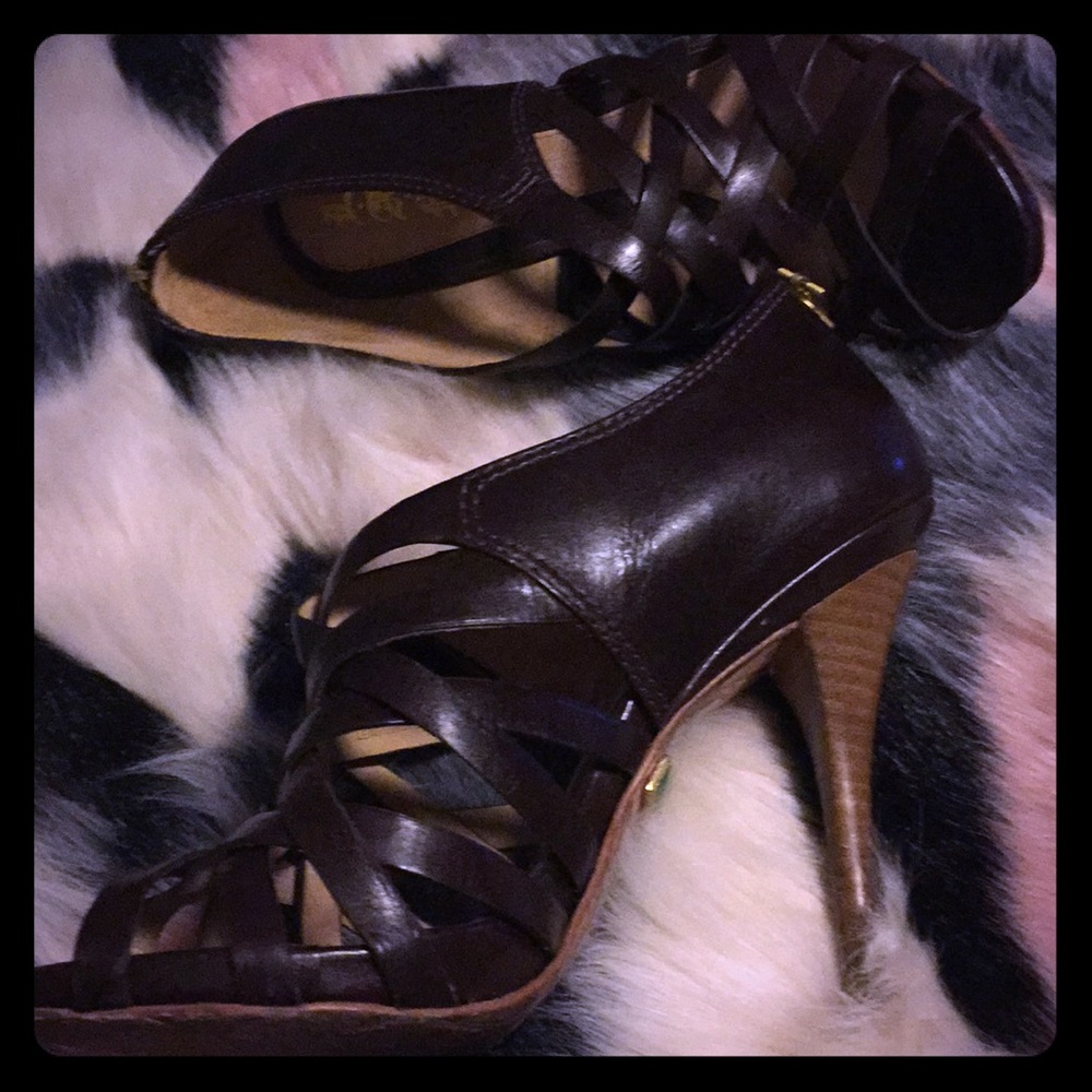 L.A.M.B Brown Leather Zip Back Heels