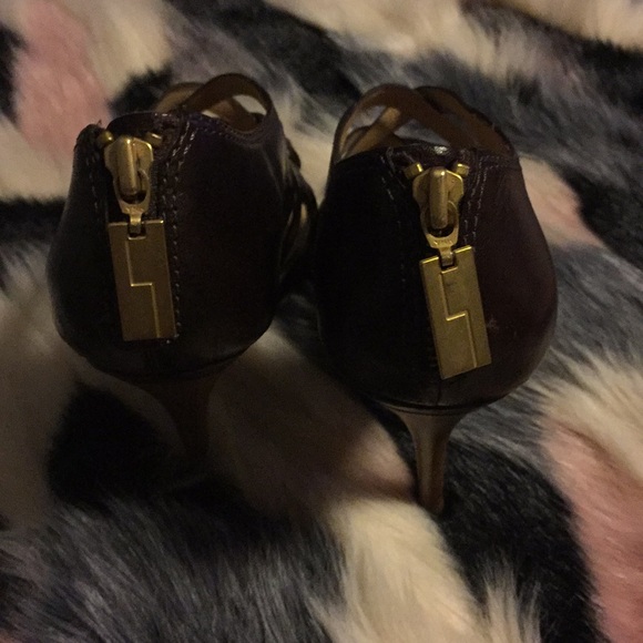 L.A.M.B Brown Leather Zip Back Heels - Picture 3 of 4