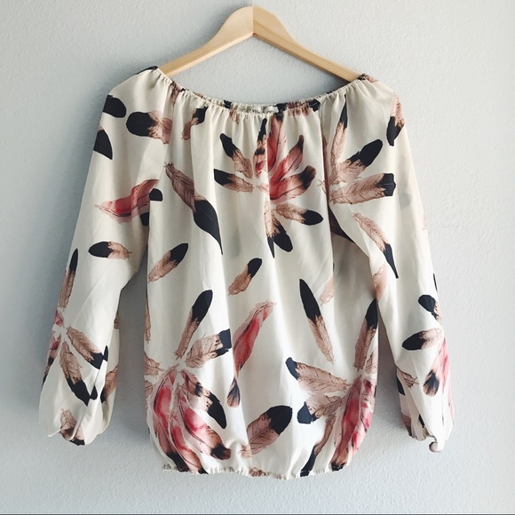 Veronica M Tops - Veronica M • Feather Print Off The Shoulder Top