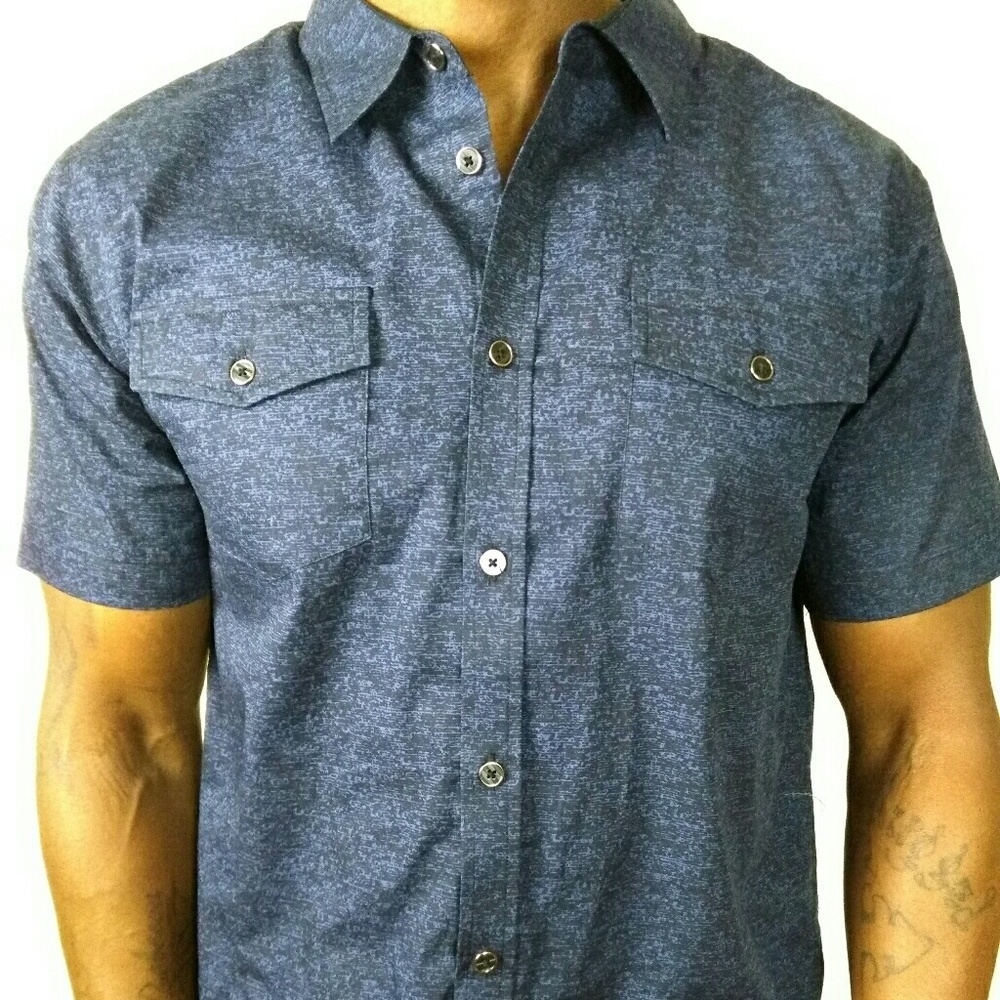 Navy blue button down tee with pockets