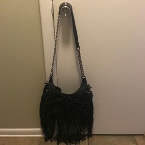 Black fringe crossover shoulder bag