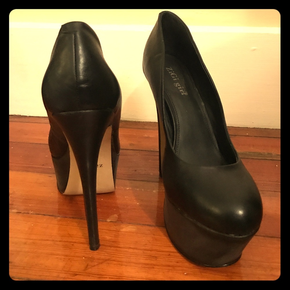 Black leather stilettos