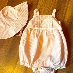 Janie and Jack sunsuit and matching sun hat.