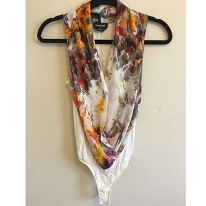 bebe Printed Sleeveless Wrap Bodysuit
