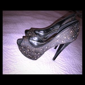 Bakers rhinestone peep toe stilettos