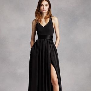WHITE by Vera Wang V-neck halter gown w/sash