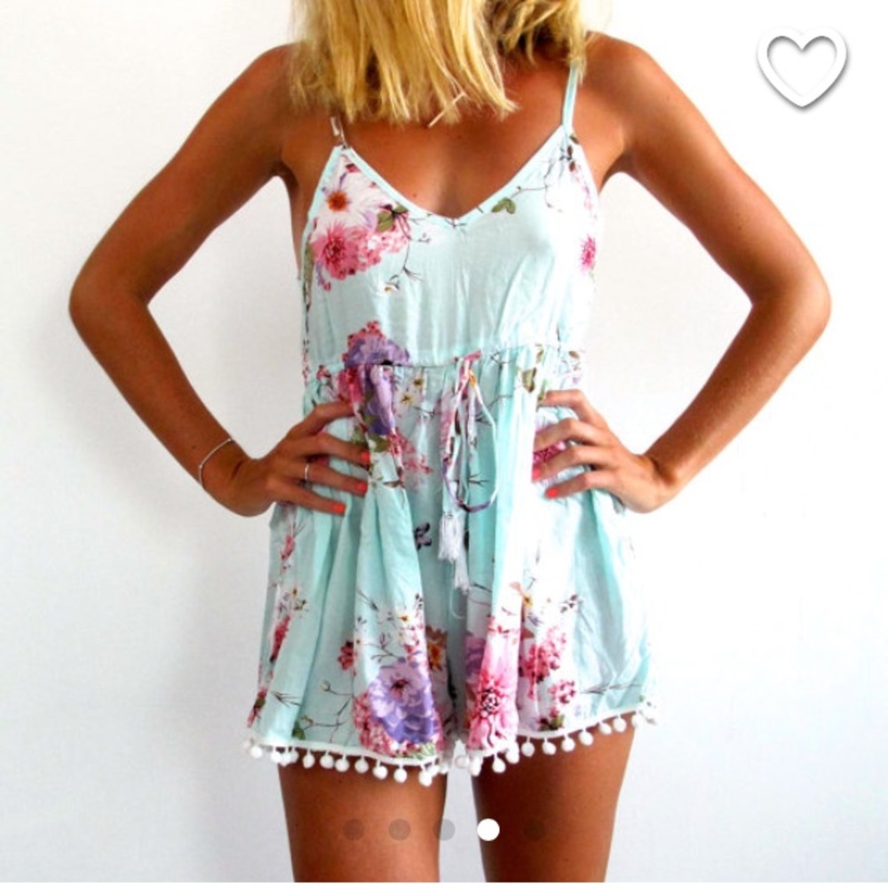 Aqua pom pom jumpsuit