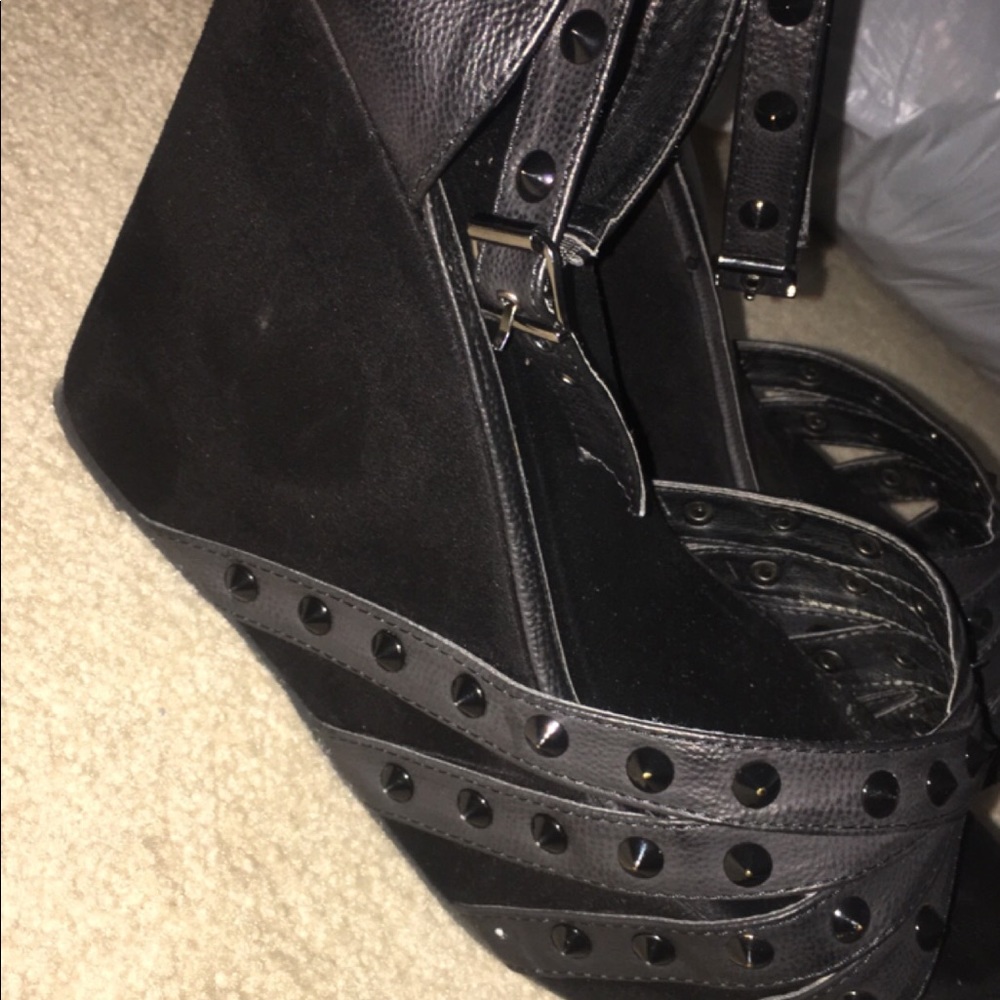 Black studded wedges