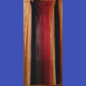 Long Velvet Skirt with Multicolor Vertical Stripes