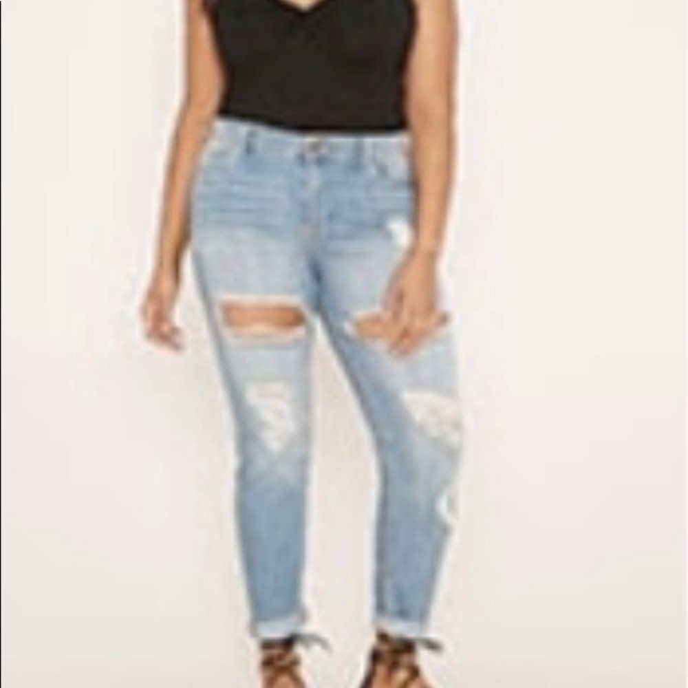 Distressed plus size boyfriend jeans