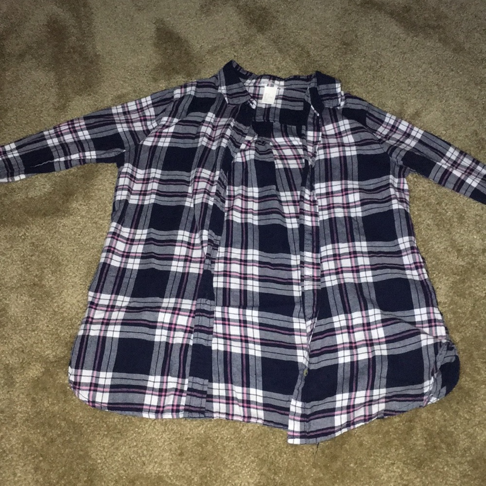 Pink,White, and Navy Blue Plaid shirt