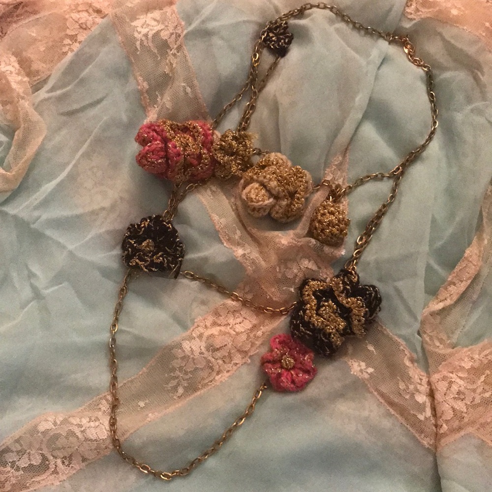 Layered crocheted flower necklace