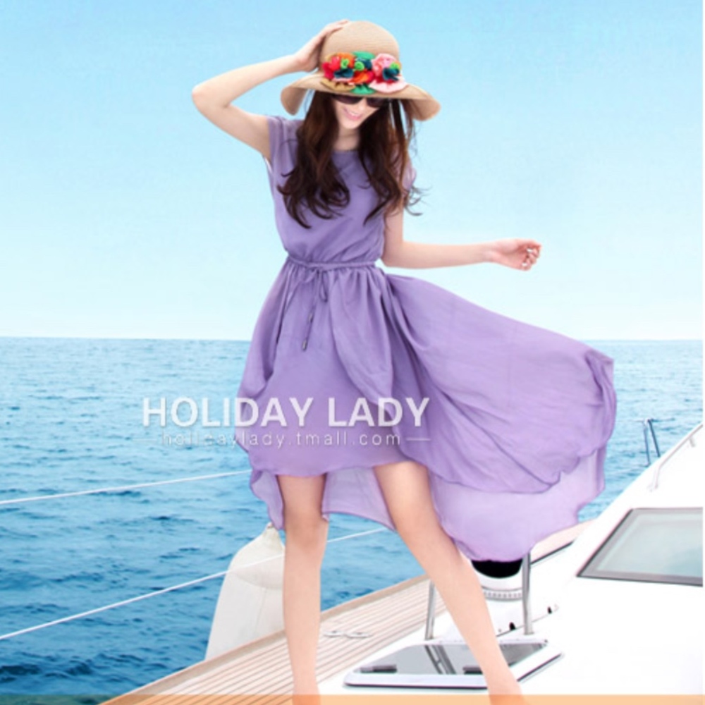 High Low Purple Chiffon Dress