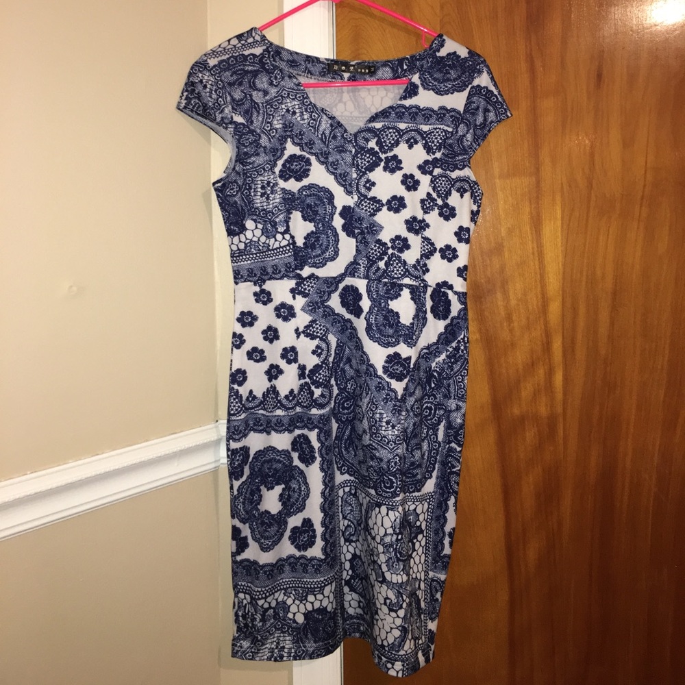 Blue and White Patterned Dress