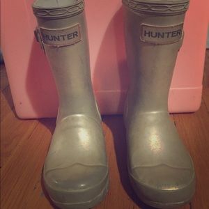 Girls metallic silver Hunter rain boots size 10