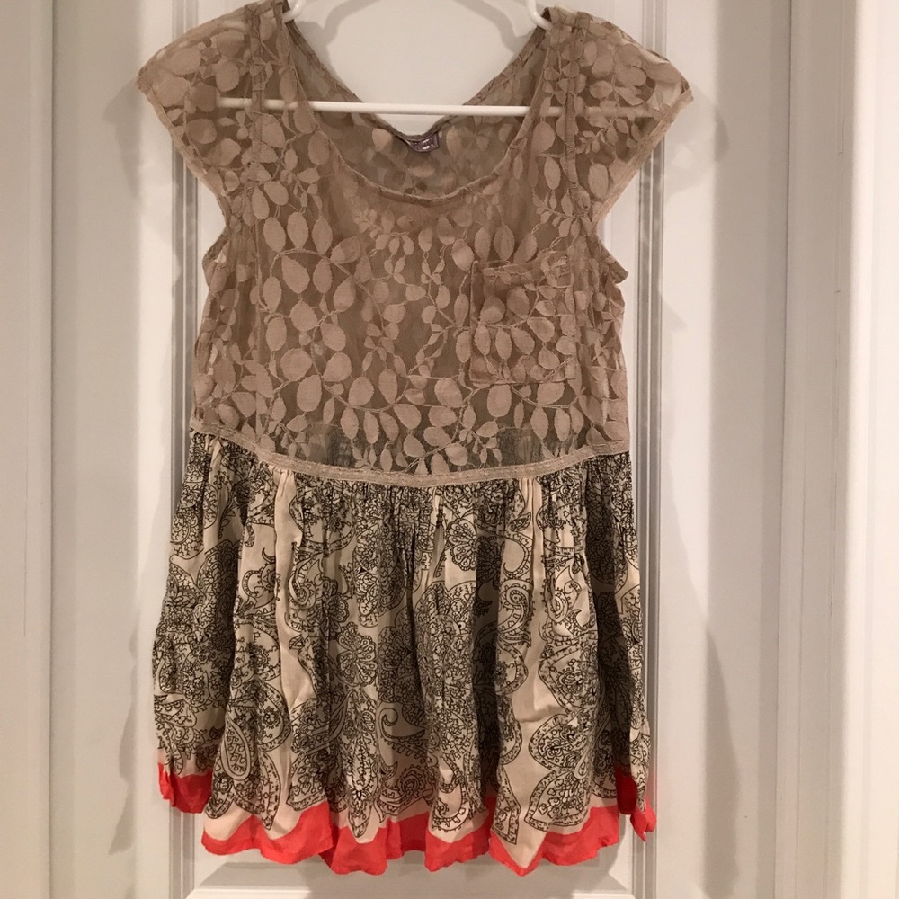 Free People Lace and Patterned Top