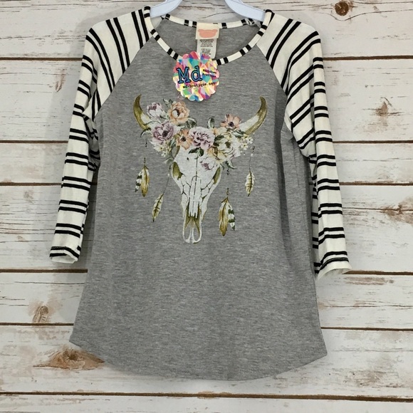 Kids Floral Bull Skull long Sleeve 8/9 NWT - Picture 1 of 4