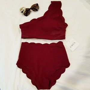 High Waisted Scalloped One Shoulder Bikini - Merlo