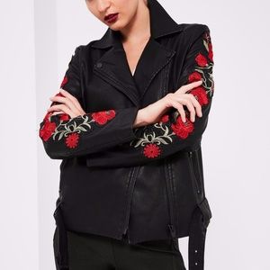 MISSGUIDED BIKER JACKET W EMBROIDERY BRAND NEW NWT