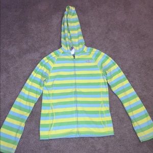 Striped girls north face zip up. Size medium 10-12