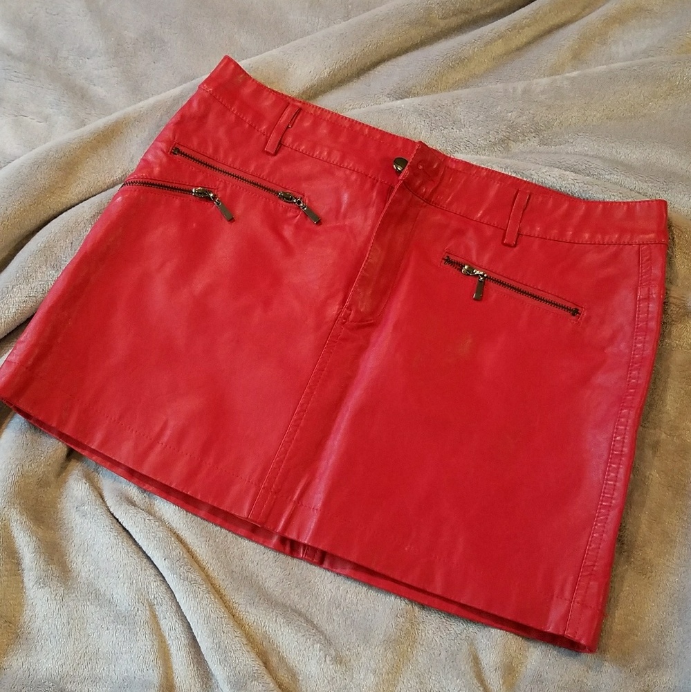 Red leather skirt