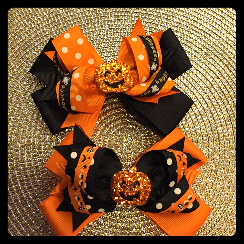 Pair of hand made Halloween bows .