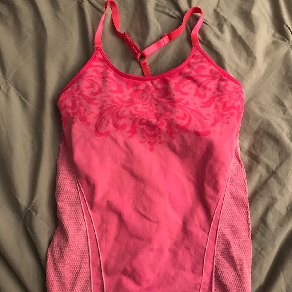 Pink printed sports tank with built in sports bra
