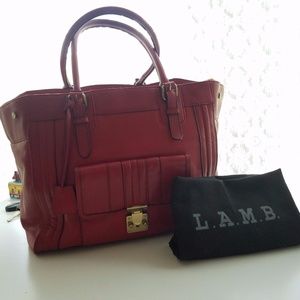 LAMB red leather oversized tote