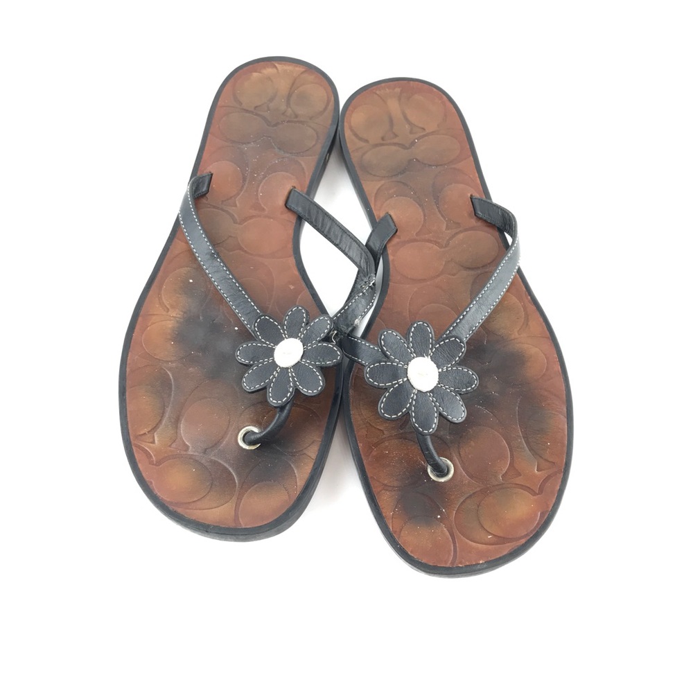 Coach Daisy Flower Leather Flip Flop Thong Sandals