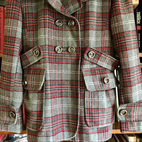 💕GREEN ENVY PLAID DBL BREASTED COAT POCKETS LINED - Picture 3 of 8