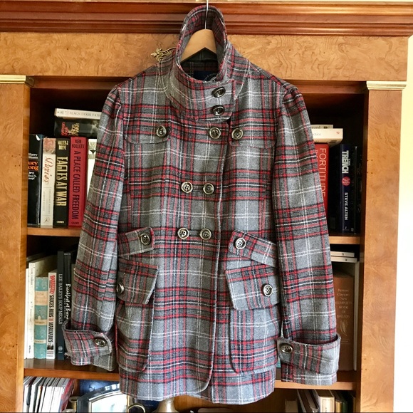 💕GREEN ENVY PLAID DBL BREASTED COAT POCKETS LINED - Picture 4 of 8