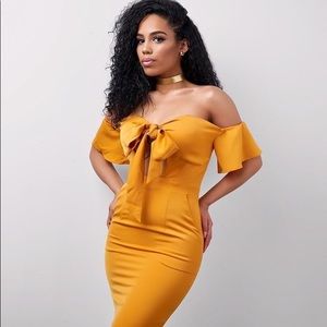 Off Shoulder Mustard Dress